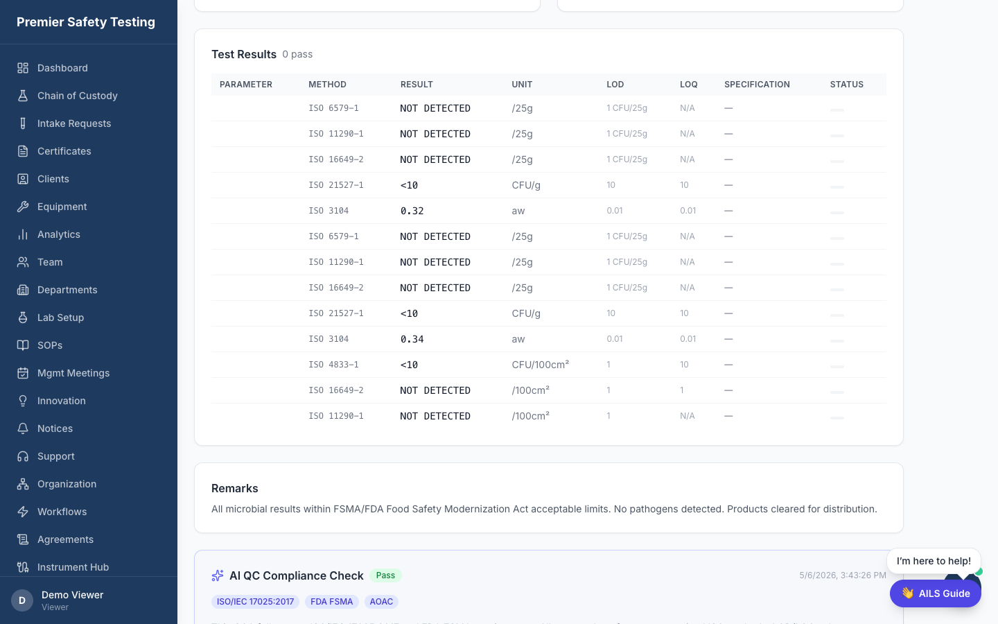 COA AI QC Compliance Check — Pass, SHA-256 locked